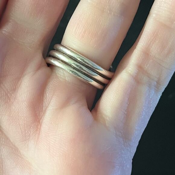 Vintage 925 Sterling silver triple band art deco twist ring oxidized size 6.5 - Picture 3 of 8